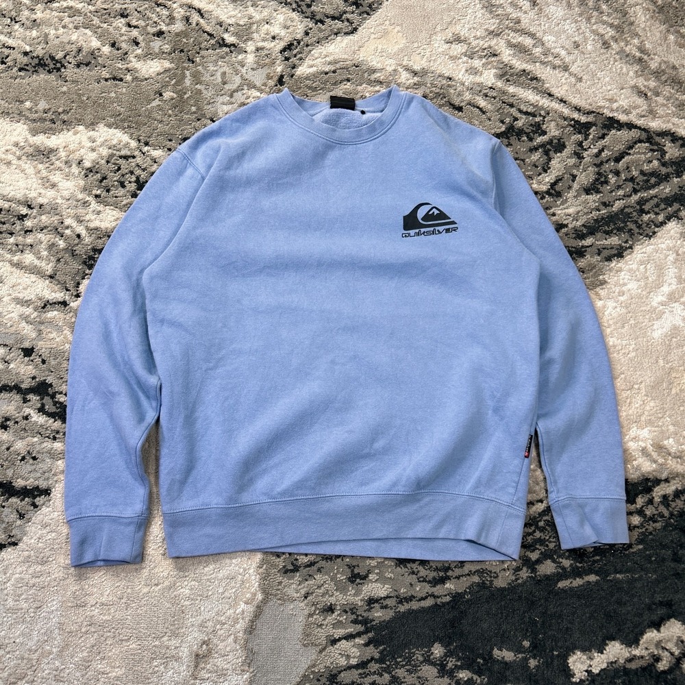Quiksilver Sweatshirt Mens Small Blue Fleece Lined Cotton Graphic Print Y2K Surf
